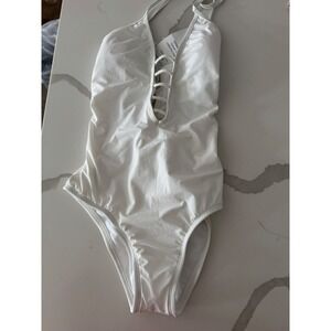 Athena RSC Strappy One Piece Swimsuit White Lace Up Front Back New 8